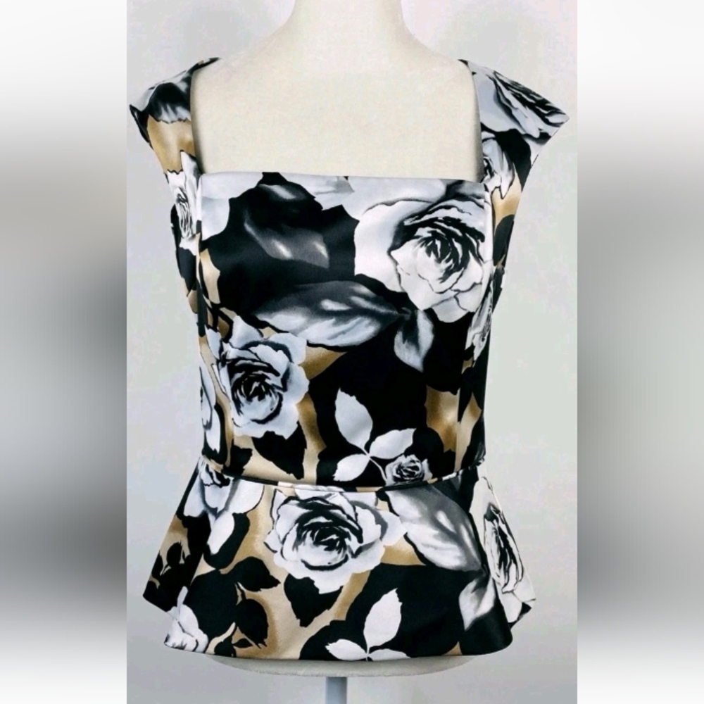 White House Black Market Satin Sleeveless Peplum Top in Black, Brown, Grey Sz 6